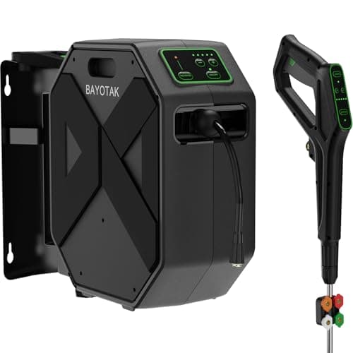 BAYOTAK Electric Pressure Washer, 5200 PSI 3.2 GPM Wall Mounted Power Washer, Remote Control with 100 FT Retractable Hose, Foam Cannon, Nozzles for Cars/Garage/Patio, Black