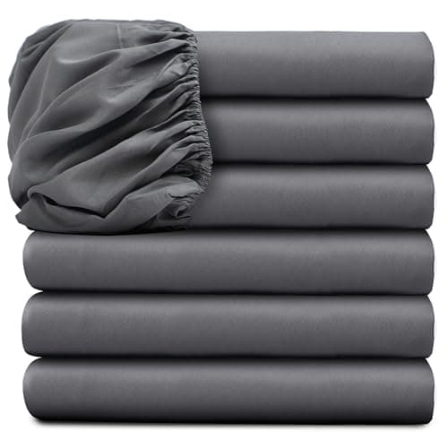 Glarea Grey Twin Sheet Fitted - Bulk 6 Pack Deep Pocket Sheets for Home, Hotel, Air Bnb Essentials, Massage Table, Hospital Bed - Made of Microfiber Fabric for Soft Sheets