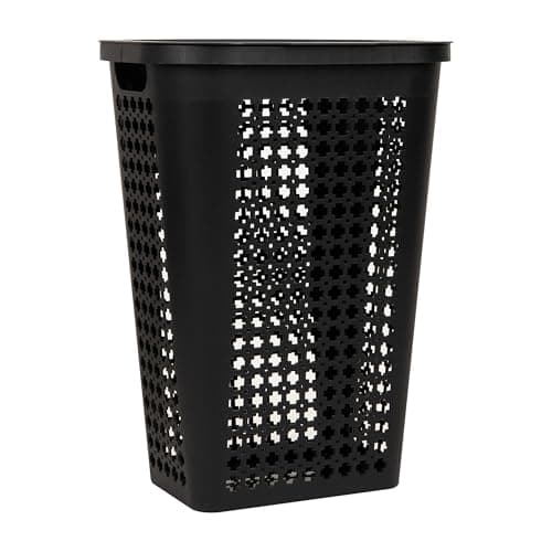 Mind Reader Slim Tapered Laundry Hamper with Lid, Clothes Basket with Swiss Cross Cut-Outs, Lightweight & Ventilated, Plastic, 16.75"L x 12.75"W x 23"H, Black 7