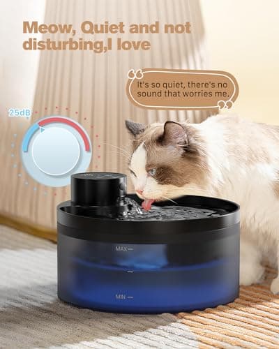 Battery Operated Cat Water Fountain: 108oz/3.2L Wireless Cat Fountain Motion Sensor Pet Water Fountain - Built-in 4200mAh Battery Quiet Water Fountains for Cats Indoor LED Light - GIOTOHUN 5