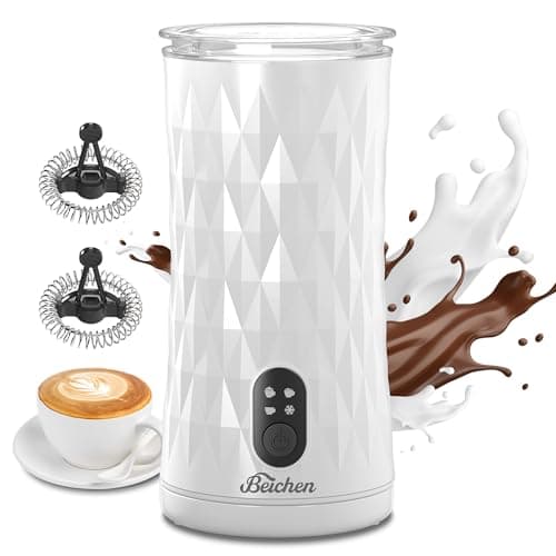 BEICHEN Milk Frother, 4 in 1 Electric Milk Steamer, Automatic Coffee Frother with Two Whisks, Hot and Cold Foam Maker for Hot Chocolate, Latte, Cappuccinos, Macchiato (White)