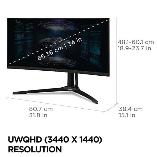 ViewSonic XG341C-2K 34 Inch 1440p 21:9 Curved Gaming Monitor 1ms, 200Hz, FreeSync Premium Pro, Mini LED, HDMI 2.1, USB C, HDR1400 6