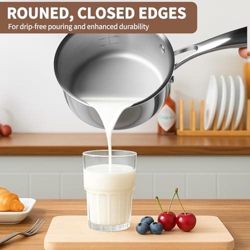 EWFEN 3 Ply Stainless Steel Sauce Pan Set with Lids, 1 & 2 Quart Multipurpose Cooking Pot, Stay-Cool Handle, Induction Oven Dishwasher Safe, 1QT & 2QT 7