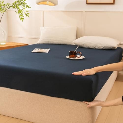 Ecocott Bedding Navy Blue Fitted Sheet King Size - 100% Selected Natural Cotton - Elasticized Deep Pockets, Shrinkage & Fade Resistant - Easy Care 6