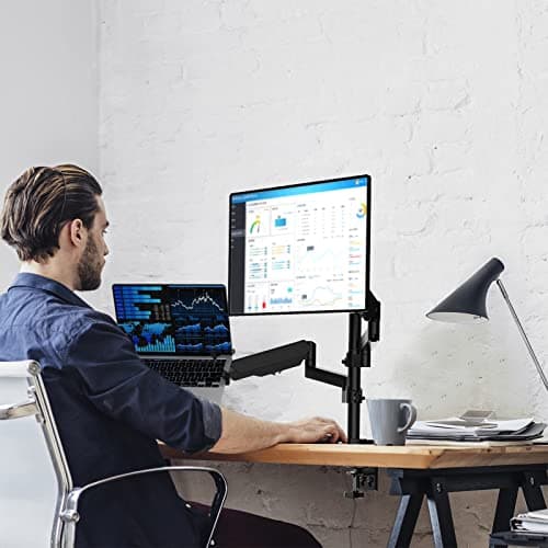 WALI Monitor Laptop Mount Stand, Laptop Gas Spring Arm Mount, Laptops Tray up to 15.6 inch, Monitor up to 32 inch, 17.6lbs (GSDM002LP), Black 7