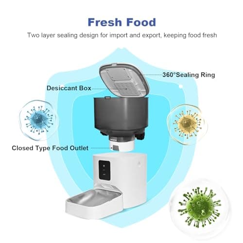 2.4G Automatic Cat Feeder, 4L WiFi Food Dispenser with 10s Voice Recorder, Pet Feeder up to 10 Meals per Day, Timed Cat Feeder with Dry Food Sealed Ring 8