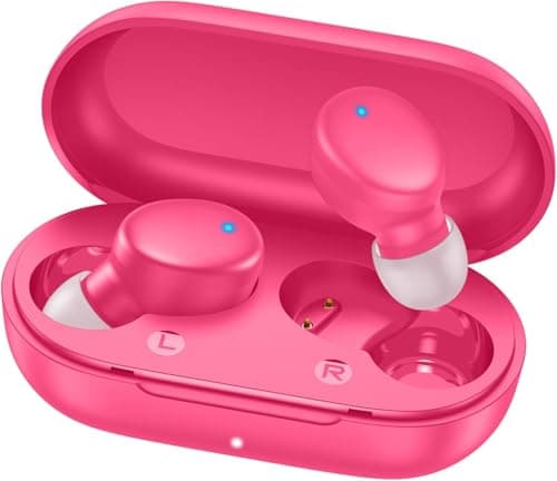 MOZOTER S8 Mini Wireless Earbuds Bluetooth 5.3 in Ear Light-Weight Headphones,60Hrs Playtime Ear Buds with Charging Case,Bluetooth Headsets,Premium Sound with Deep Bass for Sport-Barbiee Pink