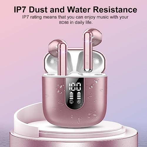 Jesebang Wireless Earbuds, 2024 Bluetooth 5.3 Headphones, Stereo Earphones with ENC Mic, Wireless Headphones in Ear Earbuds with Dual LED Display, 30H Playtime, Gym IP7 Waterproof, Rose Gold 6