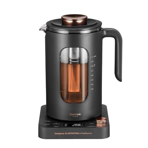 Electric Tea Kettle, INTASTING Glass Electric Kettle with tea Infuser and Precise knob temperature control, 1200W Fast Heating, BPA-Free, Easy to Clean, 1 Liter (Dark Gray)