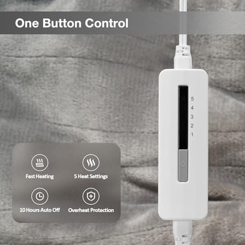 RALYSUN Electric Blanket Twin Size 62" x 84" Thickened Flannel and Sherpa Heated Blanket,10 Hours Timer Auto-Off,5 Heating Levels,for Bedroom Office Couch,Gray 5