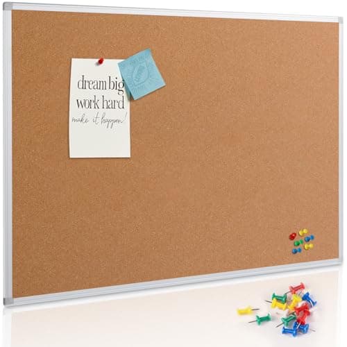Board2by Large Cork Board Bulletin Board 48 x 36, Silver Aluminium Framed 4x3 Corkboard, Office Board for Wall Cork, Wall Mounted Notice Pin Board with 15 Push Pins for School, Home & Office