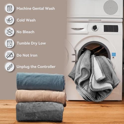 PiPiMAMA Heated Blanket King Size Dual Control 100"x 90" Flannel & Sherpa Electric Blanket King with 10 Heating Levels,12 Hours Auto Shut-Off，Machine Washable (Gray) 5