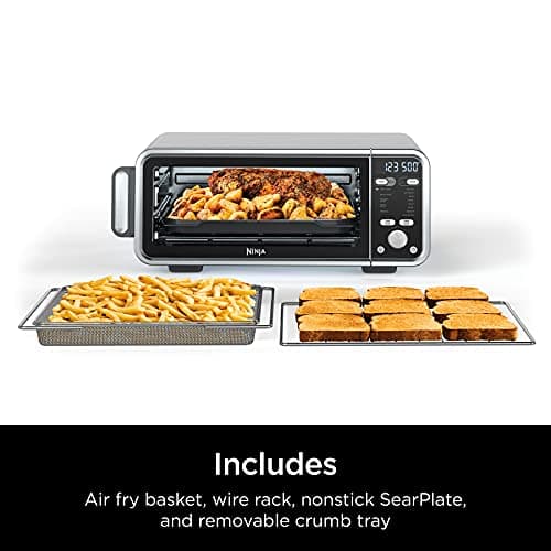 Ninja SP301 Dual Heat Air Fry Countertop 13-in-1 Oven with Extended Height, XL Capacity, Flip Up & Away Capability for Storage Space, with Air Fry Basket, SearPlate, Wire Rack & Crumb Tray, Silver 9