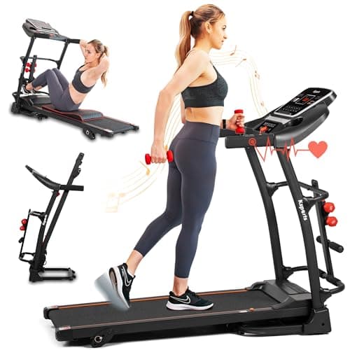 Ksports Foldable 16 Inch Wide Home Treadmill w/Bluetooth Connectivity, Kinomap, Zwift & FitShow Fitness Tracking Apps, USB/AUX Ports, Manual Inclines and Speed Control