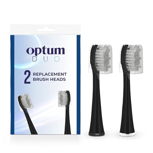 Optum Duo Electric Toothbrush Replacement Heads 2-Pack - Compatible with Optum Duo 2 in 1 Flossing Toothbrush - Includes Brush Head Covers - Black