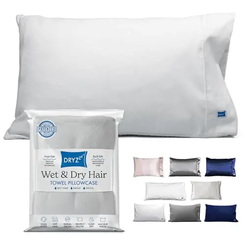 DryZzz Waterproof Pillow Protector Cooling Pillow Case 29"x19" 1pc White Standard Size, Absorbent Towel Pillowcase Dual-Sided Wet & Dry Hair, Sweat Proof Pillow Protector, Hair Drying Pillowcase