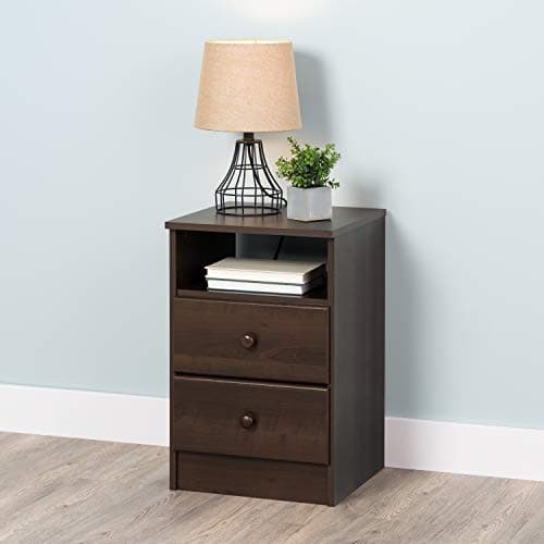 Prepac Astrid Simplistic Nightstand Side Table with 2 Drawers and Open Shelf, Functional Bedside Table 15.5" D x 16" W x 24.5" H, Espresso, EDNH-0402-1