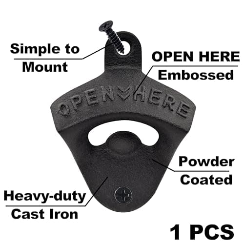 HAIICEN Cast Iron Bottle Opener Wall Mounted Beer Cap Opener Mountable Black for Wooden Post Table Board Craft 2