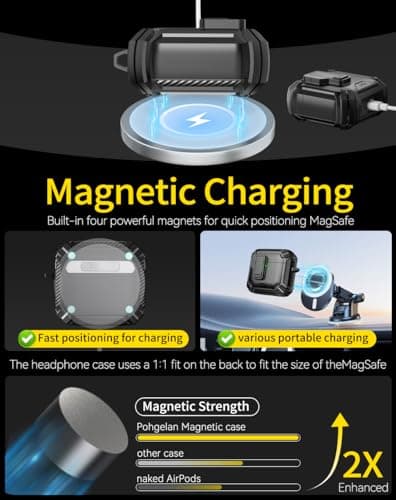 Pohgelan Compatible with AirPods 4 Case,Magnetic Automatic Lock with Phone Stand & Cleaning Kit,Compatible with Magsafe Cover -Black 5