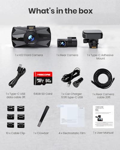 4K Dash Cam Front and Rear, Built-in WiFi GPS, 3" IPS Screen, Included 64GB Card, HDR Night Vision Dash Camera for Cars, App Control, Emergency Lock, Accident Record, Parking Mode, Support 512GB Max 8