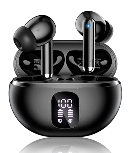Wireless Earbuds, Bluetooth 5.4 Headphones with 50H Playback, Deep Bass Stereo Ear Buds Clear Calls with LED Power Display, IPX7 Waterproof, in-Ear Earphones with Mic for Phone/Android/iPad, Black