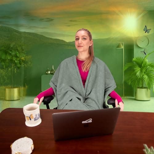 The Original Weighted Office Chair Blanket by SnuggleBack;Cozy Comfy Desk Chair Wrap Attaches for Hands-Free Warmth.Stay Warm In The Winter or Summer.(Sage Fleece) - Weighted by 8Lbs of Clay Beads 7