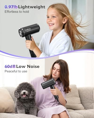Feekaa Mini Hair Dryer, Small Ionic Hair Dryers for Women with 200 Millions Negative Ion, 110000 RPM High Speed Blow Dryer for Fast Drying, Hair Dryer with Diffuser & Nozzle, Compact Lightweight Quiet 5
