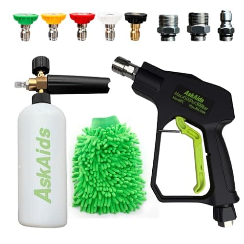 AskAids Short Pressure Washer Gun with Foam Cannon,High Pressure Wash Foam Gun with 1/4 Inch Quick Connector,5 Pressure Washer Nozzle Tip