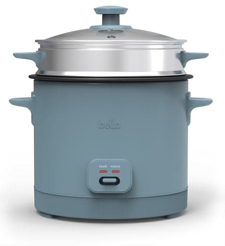 bella 16 Cup Rice Cooker with Steamer, Dishwasher Safe Steaming Basket, Rice Paddle and Measuring Cup, Removable Nonstick Cooking Bowl, Automatic Keep Warm Function​, 400 Watt, Surf