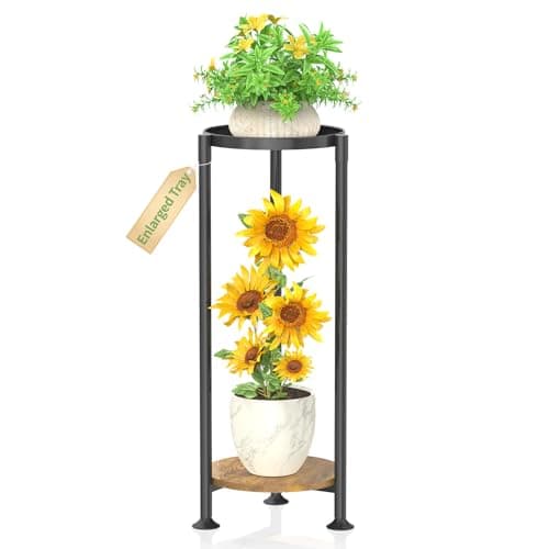 KMOTASUO 2 Tier Black Plant Stand Indoor for Large Tall Heavy Duty Planter, Multiple Sturdy Metal Flower Corner Rack for Narrow House Floor, Iron Vertical Level Round Orchi Holder Organizer, Modern