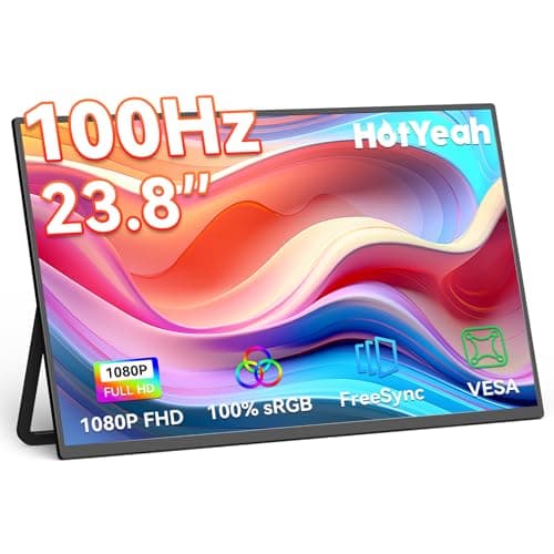 HotYeah 23.8" 100Hz Portable Monitor, 1080P FHD 100% sRGB IPS USB-C HDMI Large External Monitor, Home Gaming 2nd Screen w/180° Adjustable Kickstand for MacBook, Laptop, PC, Phone, Tablet, Switch, PS5