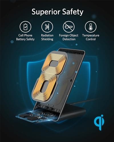 Anker 313 Wireless Charger (Stand), Qi-Certified for iPhone 17/17/17 Pro/17 Pro Max/15/14/13, 10W Fast-Charging Galaxy S23 S22 S21(No AC Adapter) 5