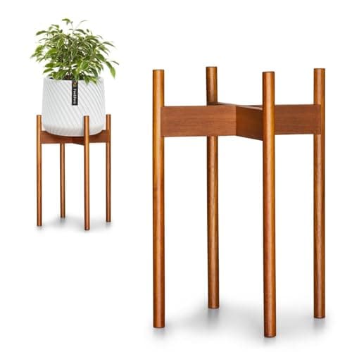 Fox & Fern Mid Century Tall Plant Stand — 10 Inch Fixed Size Raised Wooden Plant Stand for Indoor Planters (Not Included); Modern Flower Pot Holder with Plug In Design; Easy to Assemble - Acacia