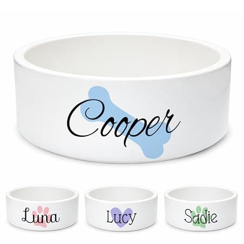 HomeBee Custom Dog Bowl | Personalized Food & Water Dish with Name | Microwave & Dishwasher Safe Ceramic Pet Feeding Bowl | Gift Idea for New Puppy Owners | White – Small