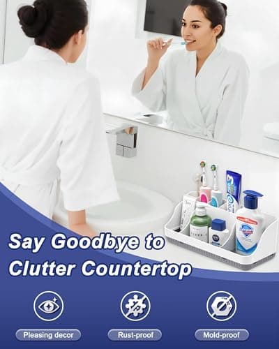 Bathroom Counter Organizer and Storage, 7 Slots Detachable Toothbrush Holders for Bathrooms, Anti-Slip Electric Toothbrush and Toothpaste Holder Countertop Vanity Organizer Accessories for Adults Kids 2