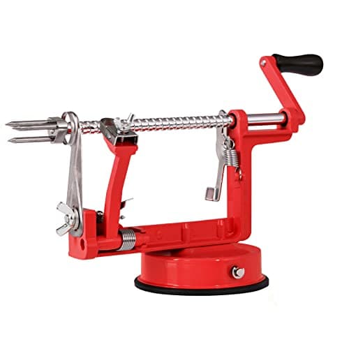 Apple Peeler, Slicer Corer Potato Peelers 3 In 1, Stainless Steel Heavy Duty with Suction Cup Base (Red)