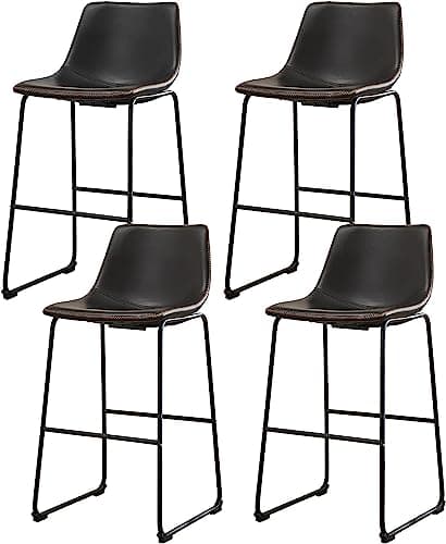 Sweetcrispy Counter Height Bar Stools Set of 4, 26 inch Height Stool Faux Leather Barstools with Back, Armless Kitchen Island Countertop Comfortable Modern Chairs with Metal Legs - Black