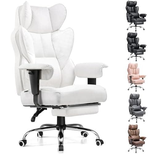 COMHOMA Desk Office Chair Big and Tall Office Chairs Ergonomic Gaming Chairs with Wide Seat Leather High Back Chair with Foot Rest Adjustable Armrests Pocket Spring Lumbar Support