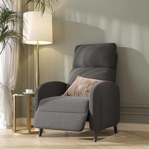 FLEXISPOT XC2 Recliner Chair for Adults, Fabric Small Reclining Chair Home Theater Seating with Side Pockets, Adjustable Modern Single Sofa Armchair, Extended Footrest for Living Room(Brown) (Grey) 8