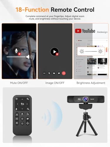Spedal 4K Webcam with Tripod, Wide Angle 120° USB Webcam, Sony 1/2.8" Sensor, Dual Microphones, Remote Control, Auto Focus for Video Conferencing, Online Meetings, Streaming, Zoom & Teams 6