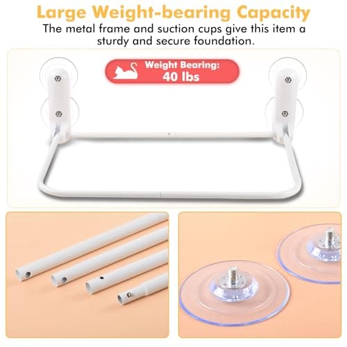 Zoratoo Cat Window Perch, Cordless Cat Hammock Window Seat with Cozy Pad Bed Cover for Indoor Cats, Durable Metal Frame Support Pet Bed with 4 Suction Cups for Large Cats (Cushion Pad Bed - White) 5