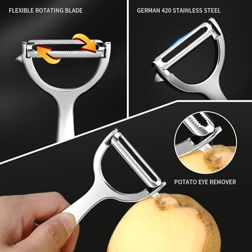 MAD SHARK Ultra Sharp Vegetable Peelers for Kitchen 10 Years No Rust Stainless Steel Serrated Potato Peeler Easy to Use Y Peeler with Durable Non-Slip Ergonomic Grips for Carrots, Fruits, Veggie 5