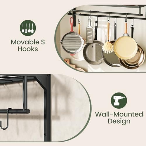 CHOEZON Hanging Pot Rack, Wall-Mounted Pot Rack, Kitchen Cookware Organizer, Metal Pot and pan Organizer Holder, for Cookware, Utensils Organization, Black TPR38BB 7