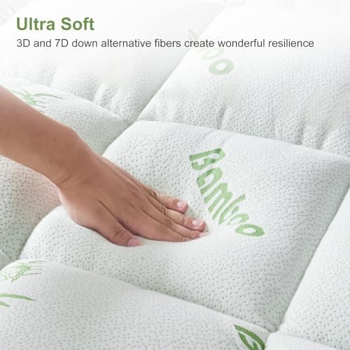SurChic Queen Size Mattress Topper Viscose Derived from Bamboo, Soft Thick Pillow Top Mattress Pad Cover for Back Pain, Cooling Mattress Protector with 8-21 Inch Deep Pocket, White 9