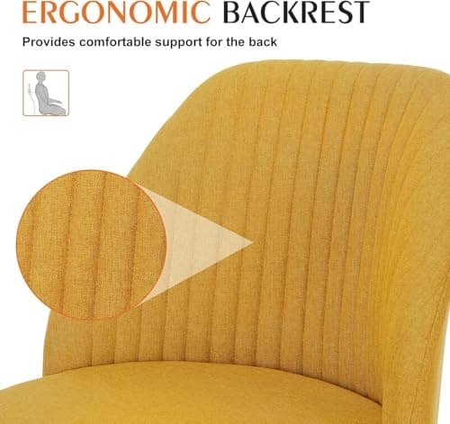 Simple Deluxe Armless Office Desk Chair, Modern Cute Swivel Vanity Chair Comfy Home Office Chairs with Wheels Height Adjustable Rolling Computer Task Stools for Living Room, Make-up, Bedroom, Yellow 5