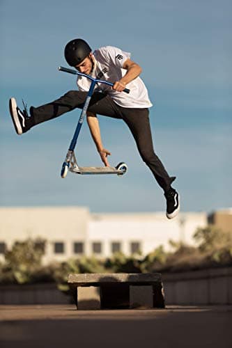 Mongoose Rise 110 Team Freestyle Stunt Trick Scooter, Lightweight Alloy Deck & Heavy-Duty Frame Up to 220 lbs., Bike-Style Grip, High Impact 110mm Wheels, Silver/Blue 7