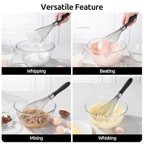U-Taste Balloon Whisk for Cooking: 18/10 Stainless Steel Kitchen Wire Whisk, 12in Large Heavy Duty Egg Beater, Manual Mixing Tool with 12 High Flex Wires for Stirring, Blending Sauce (Black) 9
