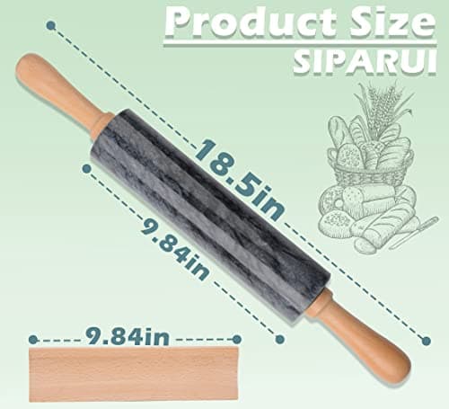 SIPARUI Marble Rolling Pin with Wooden Cradle Thick Handle Set for Baking,18.5 inch Premium Quality Polished Roller for Pizza Dough,Fondant,Pie Crust,Non-Stick Surface Easy to Clean(Black) 2