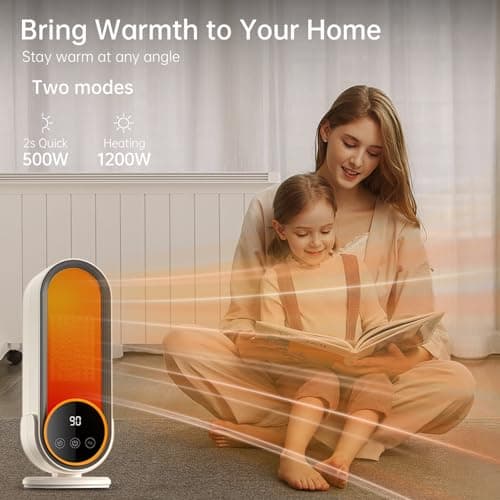 Space Heater Indoor - Energy Efficient Portable Heater with Adjustable Thermostat,1200W PTC Rapid Heating Ceramic Technology with Remote,Intelligent Timing (White, E68S Remote Control) 7