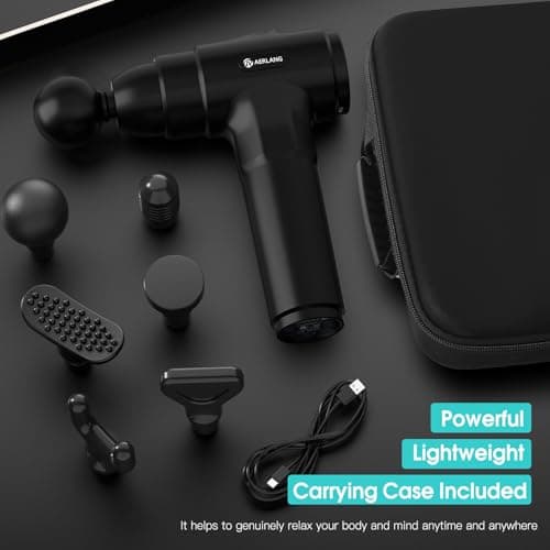 AERLANG Massage Gun, Deep Tissue Muscle Back Massage for Athletes Pain Relief, Percussion Massager with 6 Massages Heads & 20 Speed Fathers Birthday Day Gifts from Daughter Portable Back Massager Gun 6